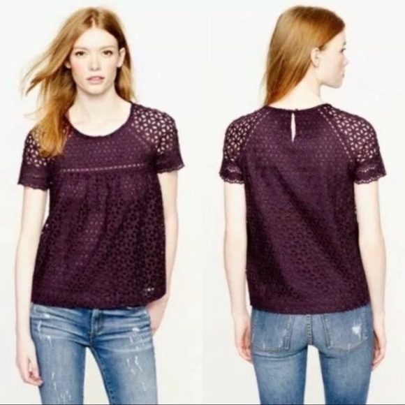 J. Crew Tops - J. Crew Eggplant Eyelet Blouse/Top - Size 2